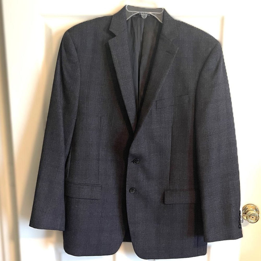 CALVIN KLEIN Mens BLAZER 42R Heather Gray Plaid WOOL Sport Coat 2 BUTTON  0919AT